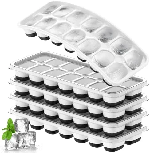 Ice Cube Tray 5 Pack - Stackable Silicone Ice Cube Trays with Lid– Easy Release Reusable Ice Tray, BPA-Free Rectangular Ice Cube Mold Set for