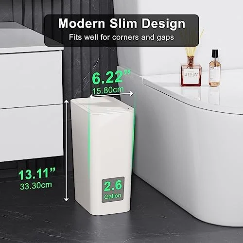 N. NETDOT 3 Pack 10L - 2.6 Gallon Small Trash Can with Lid, Bathroom Garbage Can with Pop-Up Lid, Waste Basket for Bathroom, Kitchen, Bedroom, Powder