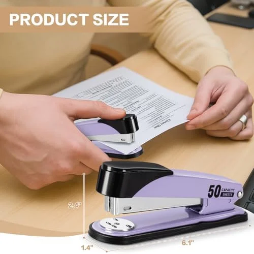 Deli Stapler Heavy Duty, Full Strip Staplers for Desk with 2000 Staples and Staple Remover, 50 Sheet Capacity, No Jam, Non-Slip Office Stapler with