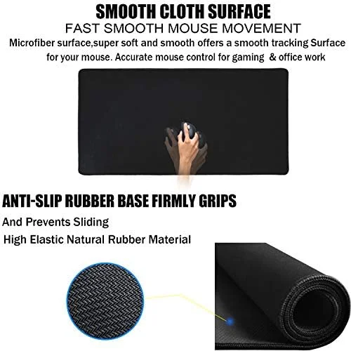TEDNETGO Large Gaming Mouse Pad, Waterproof Extra Large Big Mouse Pad with Stitched Edge, XXL Non-Slip Black Computer Long Mousepad Desk Mat for