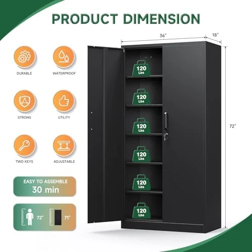 Letaya Metal Garage Storage Cabinets with Lock-72 Tall Tool Organizer Steel Lockers - 5 Adjustable Layers Shelves for Home, Office, Warehouse, Garage