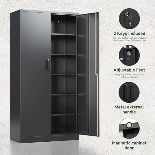 Letaya Metal Garage Storage Cabinets with Lock-72 Tall Tool Organizer Steel Lockers - 5 Adjustable Layers Shelves for Home, Office, Warehouse, Garage