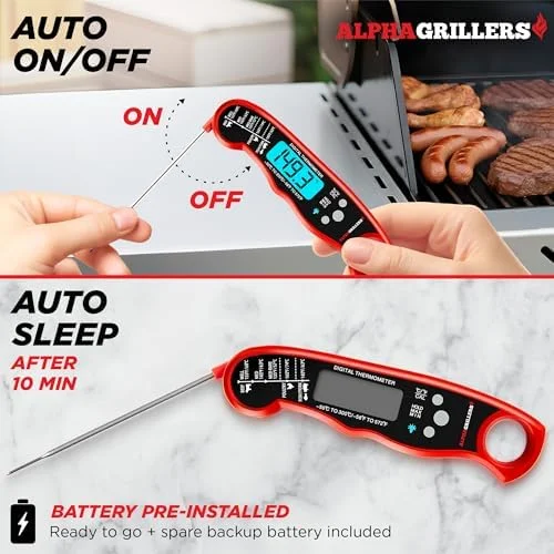 Alpha Grillers Meat Thermometer Digital – Instant Read Food Thermometer for Cooking & Grilling – Professional Kitchen Fathers Day Gift for Dad Men