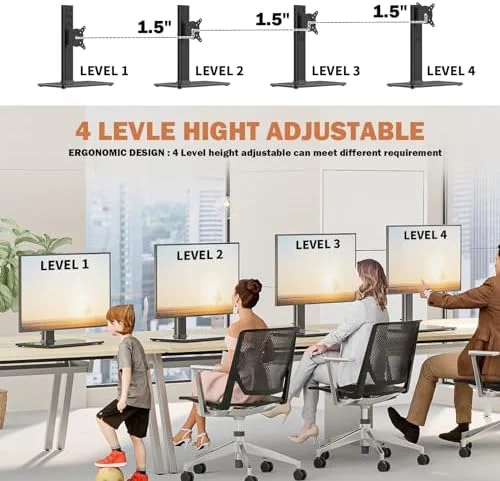 Single LCD Computer Monitor Free-Standing Desk Stand Mount Riser for 13 inch to 32 inch screen with Swivel - Height Adjustable, Rotation, Vesa Base