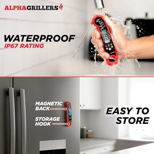 Alpha Grillers Meat Thermometer Digital – Instant Read Food Thermometer for Cooking & Grilling – Professional Kitchen Fathers Day Gift for Dad Men