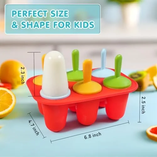 Miaowoof Silicone Popsicles Molds for Toddlers, 6-Cavity Non-BPA Premium Silicone Small Popsicle Molds, Ice Pop Mold with 6 Colorful Reusable Sticks