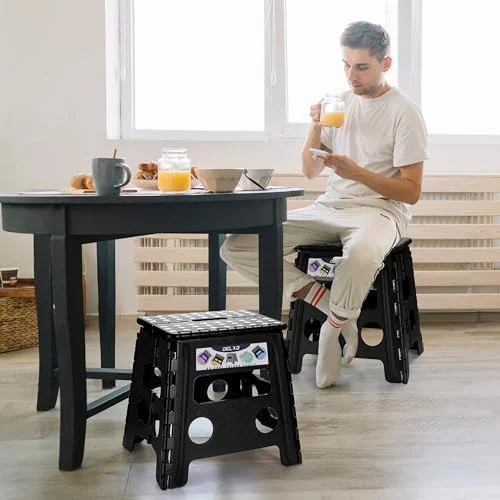 Delxo Folding Step Stool - 13 inch Non-Slip Foldable Stools Up to 300 LBS, Step Stool with Handle, Lightweight for Kitchen, Bathroom, Bedroom, Garden