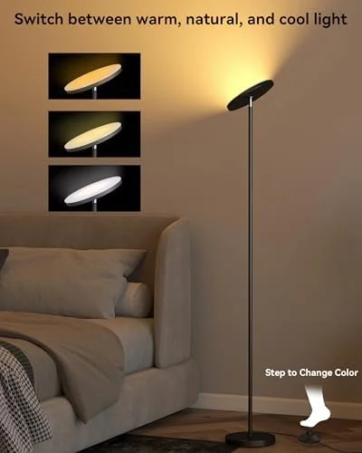JOOFO LED Floor Lamp – Super Bright Torchiere with Remote & Foot Switch, Stepless Dimmable Tall Standing Lamp, 69" Modern Pole Light for Corner