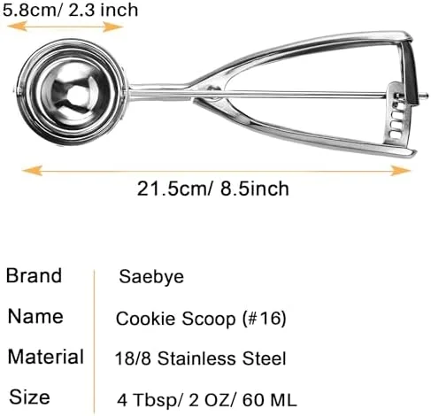 Saebye Large Cookie Scoop, 4 Tbsp, 60 MZ, 2 OZ, Size #16 Cookie Dough Scoop, Muffin Scoop for Baking