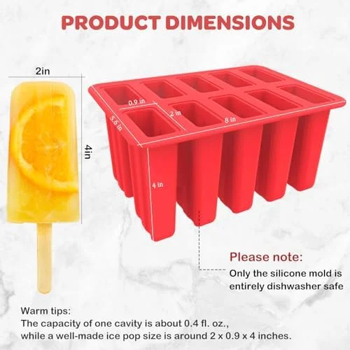 Miaowoof Homemade Popsicle Molds, 10-Cav Non-BPA Silicone Ice Pop Maker, with 50 Sticks, 50 Bags, 10 Reusable Sticks, Funnel, Brush and Ice Pop