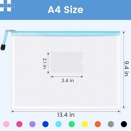 Sooez 20 Pack Mesh Zipper Pouch Bags, A4 Letter Size, Zipper Bags with Label Pocket, Waterproof Pouches for Classroom Organizer, Board Game Toy
