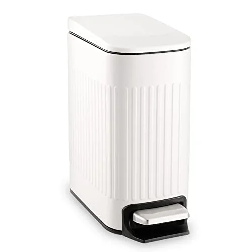 TrashAid Slim Bathroom Trash Can with Lid Soft Close - 6 Liter/1.6 Gallon Stainless Steel Small Garbage Can with Removable Inner Bucket, Step Pedal
