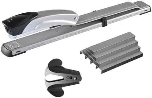 Long Reach Stapler, with 2000 Staples & Stapler Remover Full Strip，20-25 Sheet Capacity, with Built-in Ruler and Adjustable Locking Paper Guide