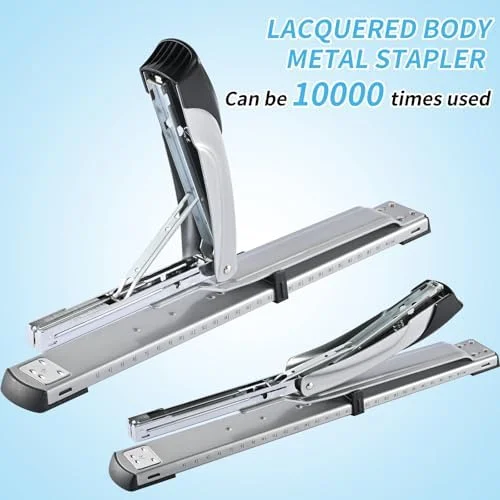 Long Reach Stapler, with 2000 Staples & Stapler Remover Full Strip，20-25 Sheet Capacity, with Built-in Ruler and Adjustable Locking Paper Guide