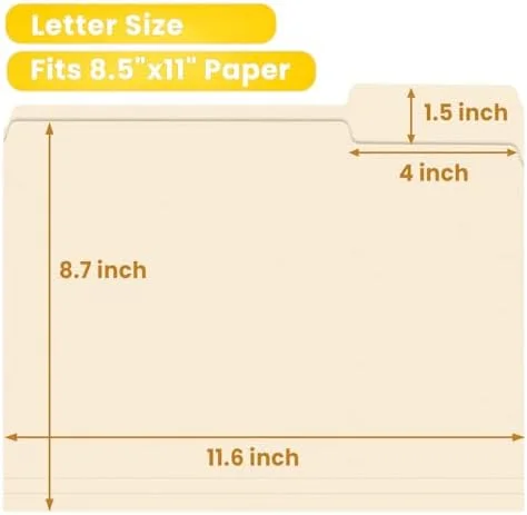 SUNEE File Folders - 30 Pack Manilla Folders 8.5 x 11, 1/3 Cut Tab for Easy Labeling and Organization, Durable Standard Paper for Home, Office, School