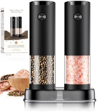 Electric Salt and Pepper Grinder Set Automatic Battery Pepper Mill Shakers Adjustable Coarseness Upgraded Larger Capacity with Led Home and Kitchen