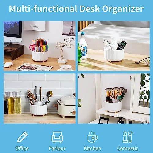 Marbrasse Desk Organizer, 360-Degree Rotating Pen Holder, Desk Organizers and Accessories with 5 Compartments Pencil Holder, Art Supply Storage Box
