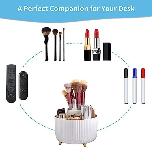 Marbrasse Desk Organizer, 360-Degree Rotating Pen Holder, Desk Organizers and Accessories with 5 Compartments Pencil Holder, Art Supply Storage Box