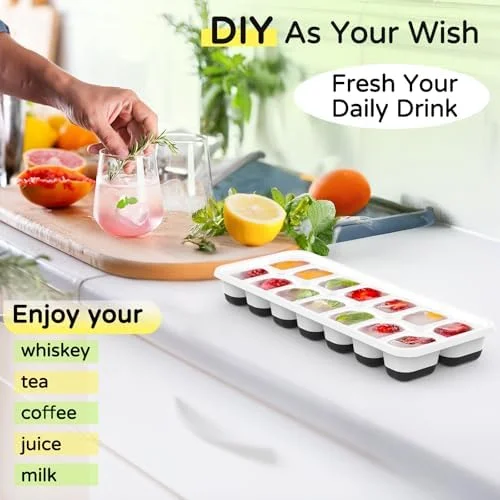 Ice Cube Tray 5 Pack - Stackable Silicone Ice Cube Trays with Lid– Easy Release Reusable Ice Tray, BPA-Free Rectangular Ice Cube Mold Set for