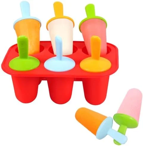 Miaowoof Silicone Popsicles Molds for Toddlers, 6-Cavity Non-BPA Premium Silicone Small Popsicle Molds, Ice Pop Mold with 6 Colorful Reusable Sticks