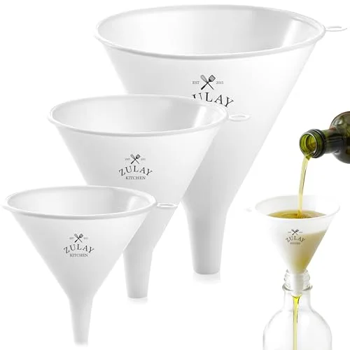 Zulay Kitchen 3-Piece Plastic Funnel Set - Large - Medium, and Small Kitchen Funnels Pouring Spout - for Filling Bottles Water Liquid, Protein Powder