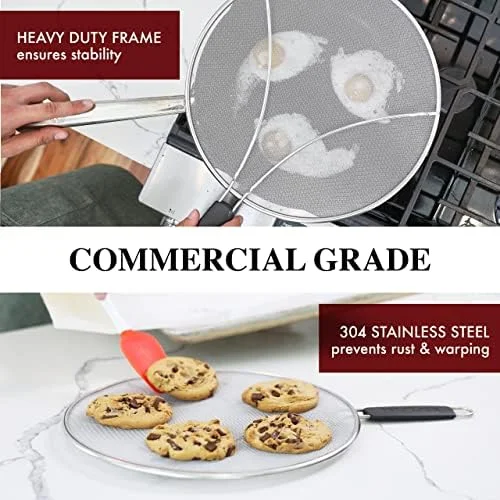 Splatter Screen for Frying Pan - 13 Inch Stainless Steel Grease Splatter Guard - Cover Oil Splash when Sizzling Bacon - Cooking Fried Chicken or