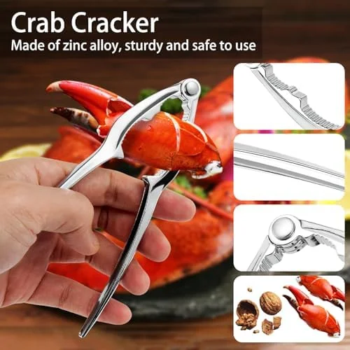 suoundey Seafood Cracker Tool Set With Lobster Sheller Stainless Steel Crab Crackers Crab Leg Fork Seafood Scissors And Storage Bag, Crab Leg Pick