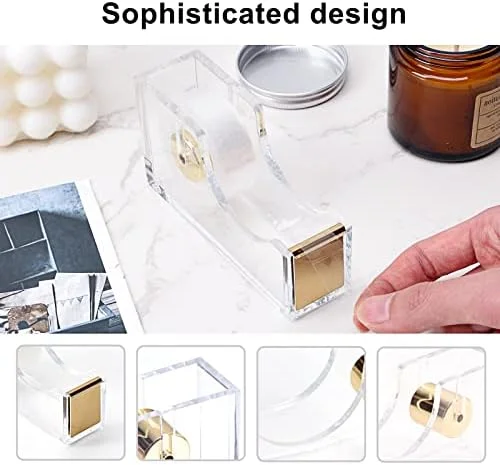 EOOUT Gold Office Supplies Set Desk Accessories, Acrylic Stapler Set Staple Remover, Phone Holder, Tape Holder, Pen Holder, 2 Ballpoint Pen, Scissor