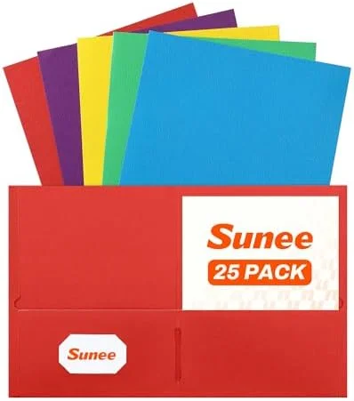 SUNEE Folders with Pockets(25 Pack - Assorted Colors), 2 Pocket Folders Fit Letter Size Paper, Paper File Folder for School Office Home Business