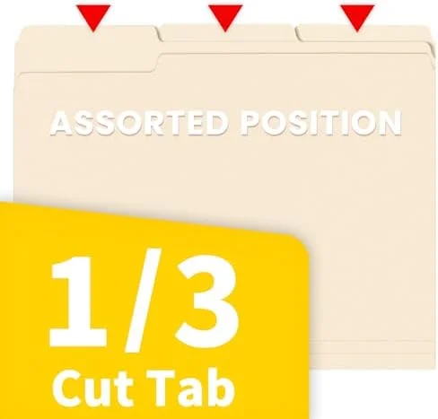 SUNEE File Folders - 30 Pack Manilla Folders 8.5 x 11, 1/3 Cut Tab for Easy Labeling and Organization, Durable Standard Paper for Home, Office, School