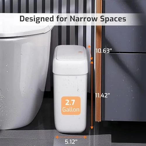 MOPALL Small Bathroom Trash Can with Lid - 2.6 Gallons, 10 L Slim Plastic Garbage Bin with Pop-Up Lid, Mini Waste Basket Can Dog Proof for Kitchen