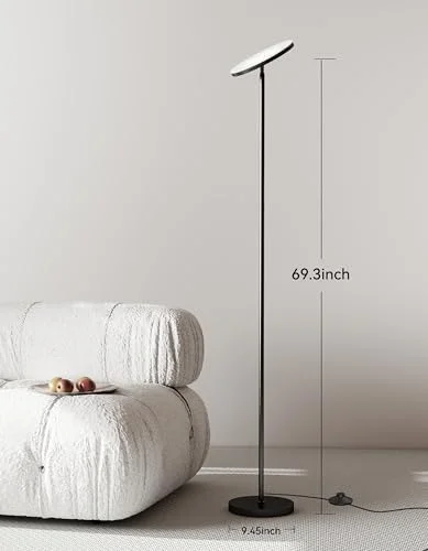 JOOFO LED Floor Lamp – Super Bright Torchiere with Remote & Foot Switch, Stepless Dimmable Tall Standing Lamp, 69" Modern Pole Light for Corner