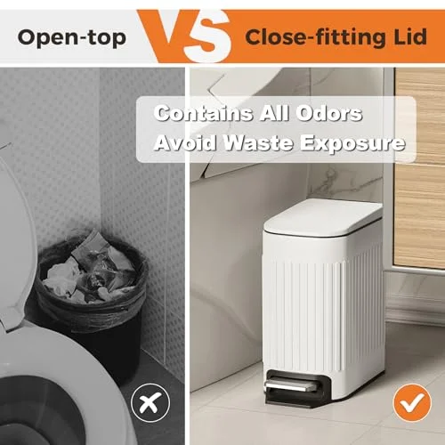 TrashAid Slim Bathroom Trash Can with Lid Soft Close - 6 Liter/1.6 Gallon Stainless Steel Small Garbage Can with Removable Inner Bucket, Step Pedal