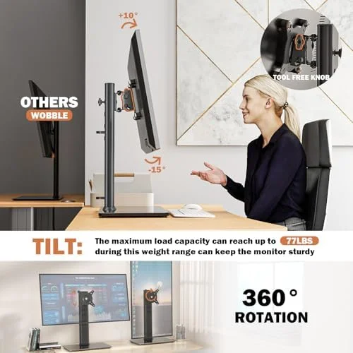Single LCD Computer Monitor Free-Standing Desk Stand Mount Riser for 13 inch to 32 inch screen with Swivel - Height Adjustable, Rotation, Vesa Base