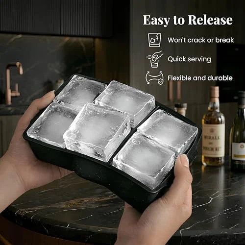 KitchFort Large Silicone Ice Cube Tray (2-Pack), Easy Release 2" Big Ice Cubes - Cocktail, Whiskey Ice Cubes Mold - Ice Trays for Freezer with Lid