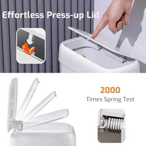 MOPALL Small Bathroom Trash Can with Lid - 2.6 Gallons, 10 L Slim Plastic Garbage Bin with Pop-Up Lid, Mini Waste Basket Can Dog Proof for Kitchen