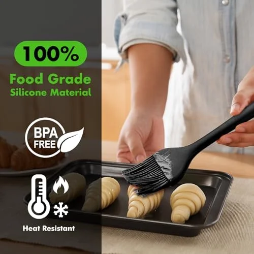 HOTEC 600℉ Heat Resistasnt Basting Brushes, BPA Free Silicone Pastry Brush, Spread Oil Butter Sauce Marinades for BBQ Grill Barbecue Baking Kitchen