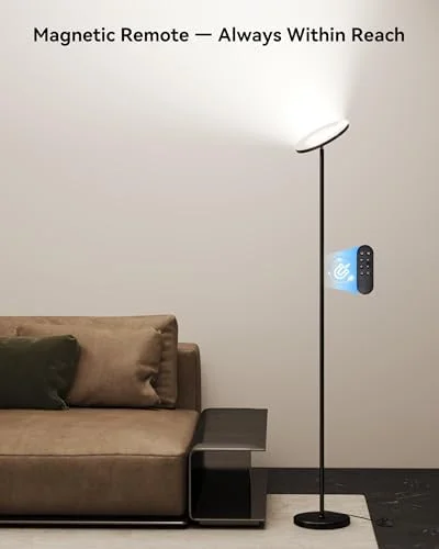 JOOFO LED Floor Lamp – Super Bright Torchiere with Remote & Foot Switch, Stepless Dimmable Tall Standing Lamp, 69" Modern Pole Light for Corner