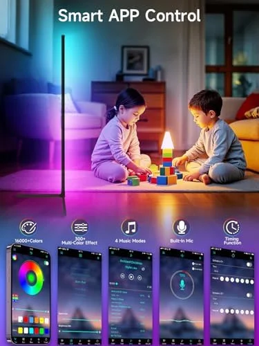 Tyute Corner Floor Lamp, RGB LED Corner Lamp with Music Sync, Smart App and Remote Control Color Changing Ambience Light, LED Lamp with 16 Million