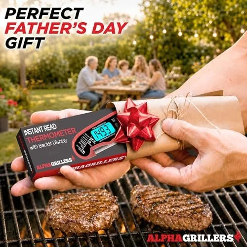 Alpha Grillers Meat Thermometer Digital – Instant Read Food Thermometer for Cooking & Grilling – Professional Kitchen Fathers Day Gift for Dad Men