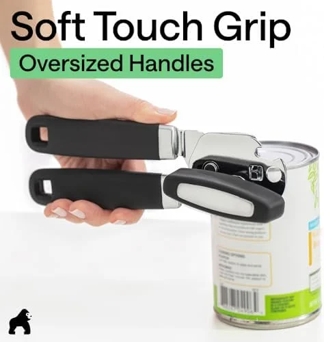 GORILLA GRIP Heavy Duty Stainless Steel Smooth Edge Manual Can Opener and Bottle Openers, US Designed, Comfortable Handle, Oversized Handheld Turn