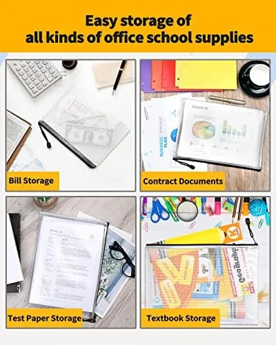 SUNEE Multisize Mesh Zipper Pouches (Black - 21 Packs), Water-Resistant Zip Bag for School Office Supplies, Puzzles & Games Organizing Storage