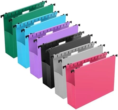 Extra Capacity Plastic Hanging File Folders, 12 Pack Reinforced Expanding Hang Folder Letter Size, Accordian Pocket, Heavy Duty 2 Inch Expansion