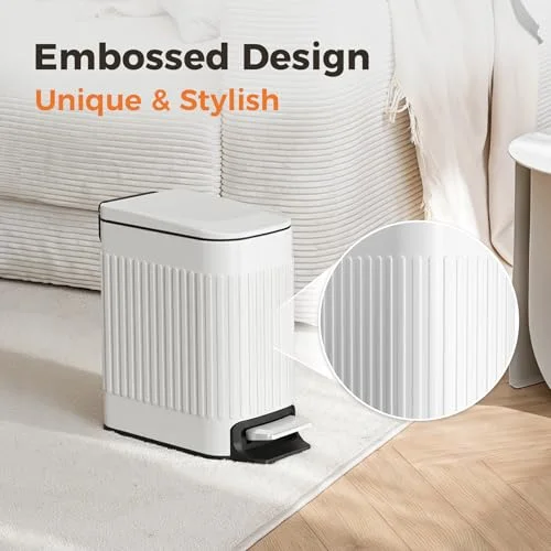 TrashAid Slim Bathroom Trash Can with Lid Soft Close - 6 Liter/1.6 Gallon Stainless Steel Small Garbage Can with Removable Inner Bucket, Step Pedal