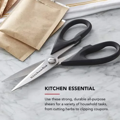 KitchenAid All Purpose Kitchen Shears with Protective Sheath Durable Stainless Steel Scissors, Dishwasher Safe, Soft Grip Comfort Handle, 8.72 Inch
