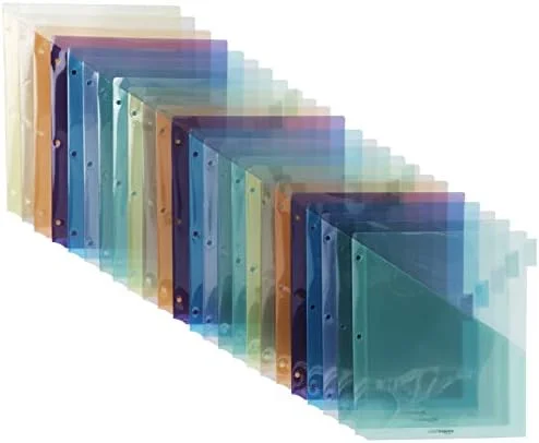 Amazon Basics Tab Dividers for 3 Ring Binder - Two Pocket, Letter Size, Transparent Assorted Colors, 24 Count