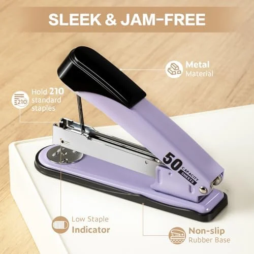 Deli Stapler Heavy Duty, Full Strip Staplers for Desk with 2000 Staples and Staple Remover, 50 Sheet Capacity, No Jam, Non-Slip Office Stapler with