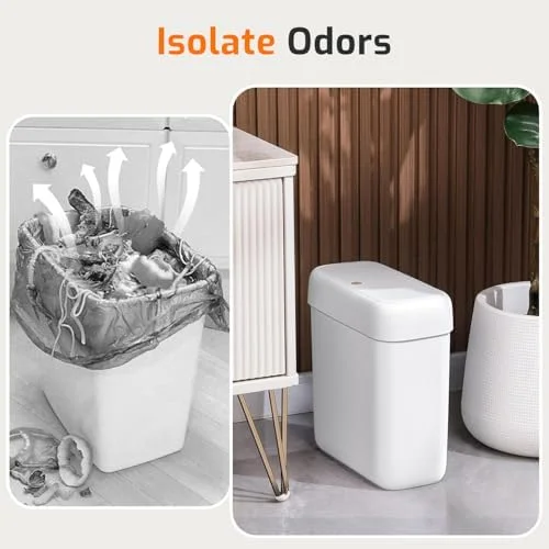 MOPALL Small Bathroom Trash Can with Lid - 2.6 Gallons, 10 L Slim Plastic Garbage Bin with Pop-Up Lid, Mini Waste Basket Can Dog Proof for Kitchen