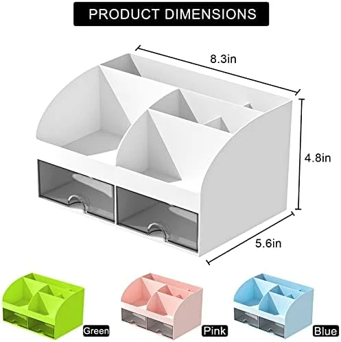 COMFYROOM Desk Organizer with 6 Compartments and 2 Drawers, Plastic Makeup Organizer, Pen Holder for Desktop Storage, Desk Organization for School