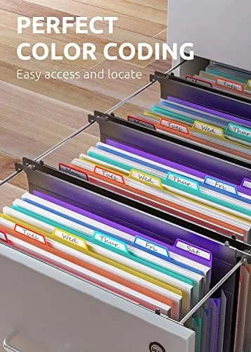 ThinkTex Plastic Expanding Hanging File Folders, 7 Innovative 1.2" Accordian Pockets, Large Capacity, Multi-Color Tabs, Letter Size for Filing